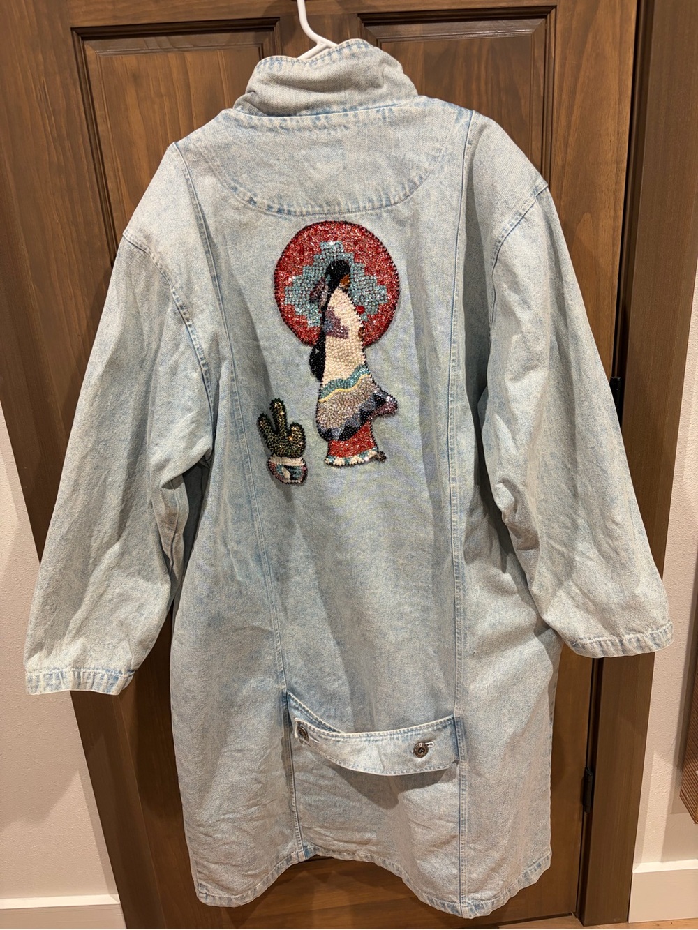 Vintage Light Wash Beaded Denim Coat